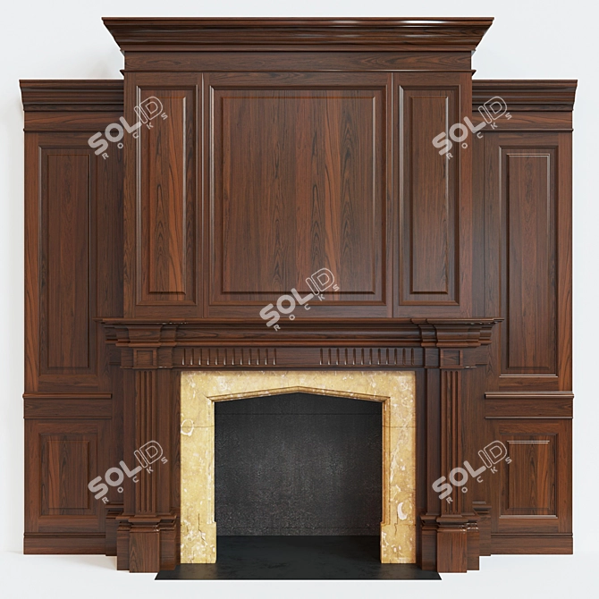 Wooden Panel Fireplace 3D model image 1