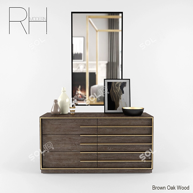 Modern Wooden Dresser with 6 Drawers 3D model image 1