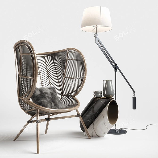 Contemporary Greige Olaf Chair Set 3D model image 1