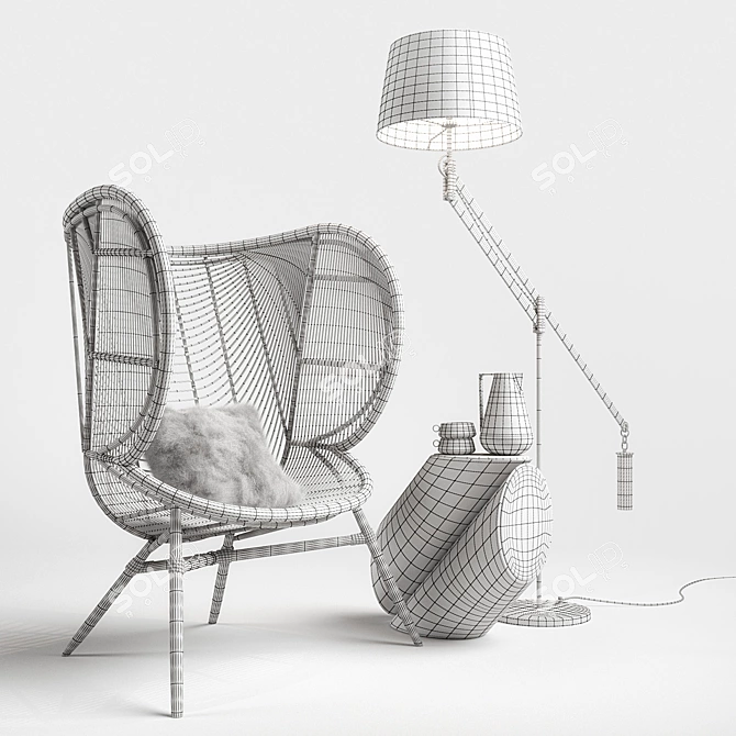 Contemporary Greige Olaf Chair Set 3D model image 3