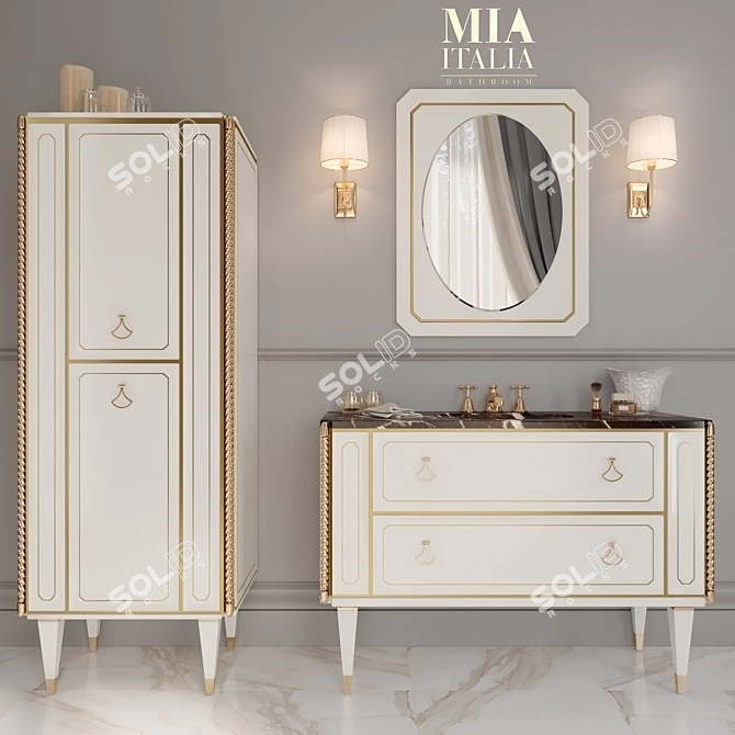 Mia Italia- Petit 01: Stylish Washbasin, Mirror, and Cupboard Set 3D model image 1