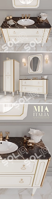 Mia Italia- Petit 01: Stylish Washbasin, Mirror, and Cupboard Set 3D model image 2