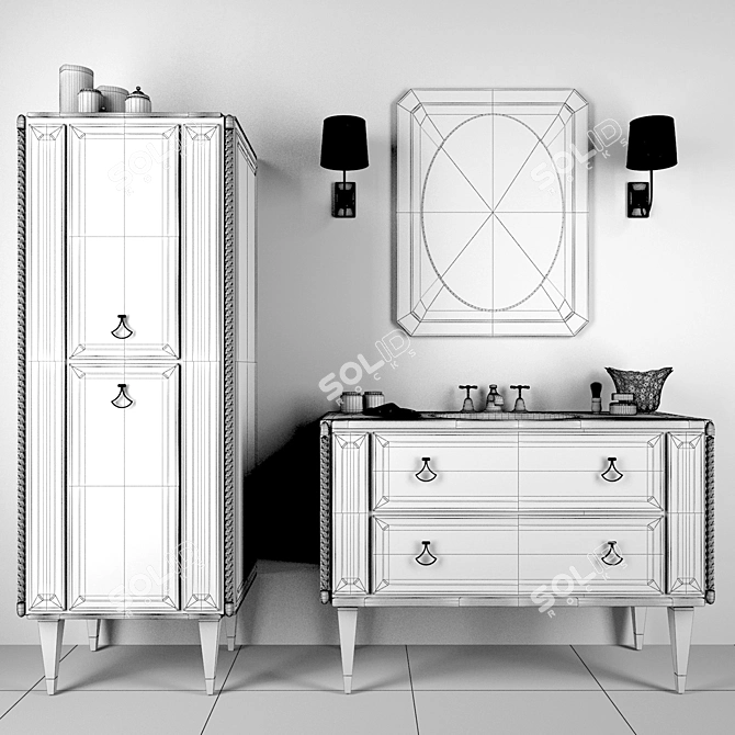 Mia Italia- Petit 01: Stylish Washbasin, Mirror, and Cupboard Set 3D model image 3