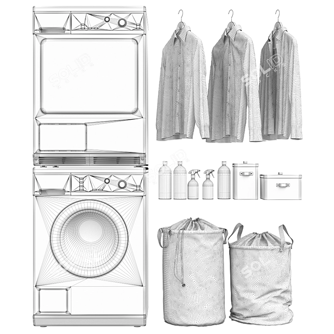 Laundry Essentials Set with Appliances & Accessories 3D model image 3