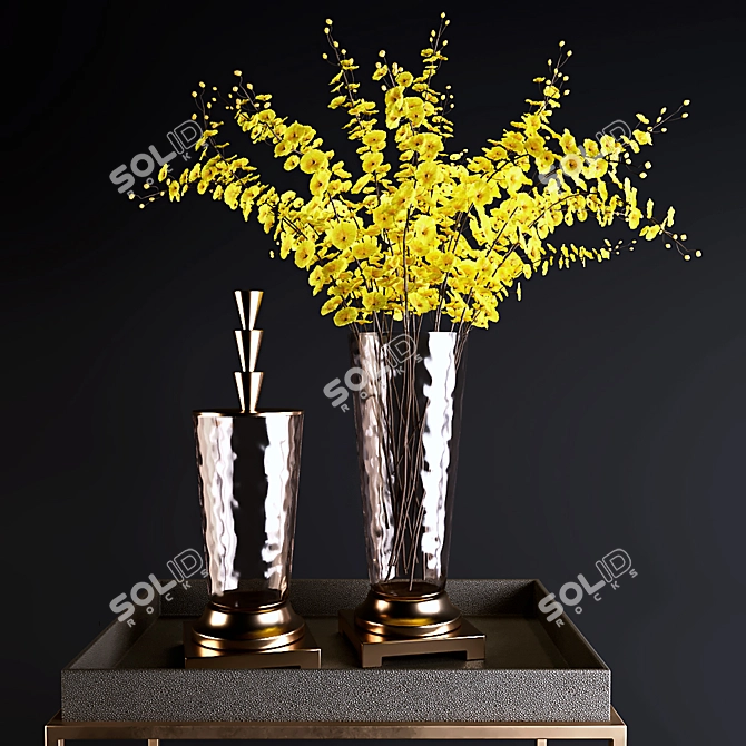 Beautiful Rh Tables with Yellow Flowers 3D model image 2