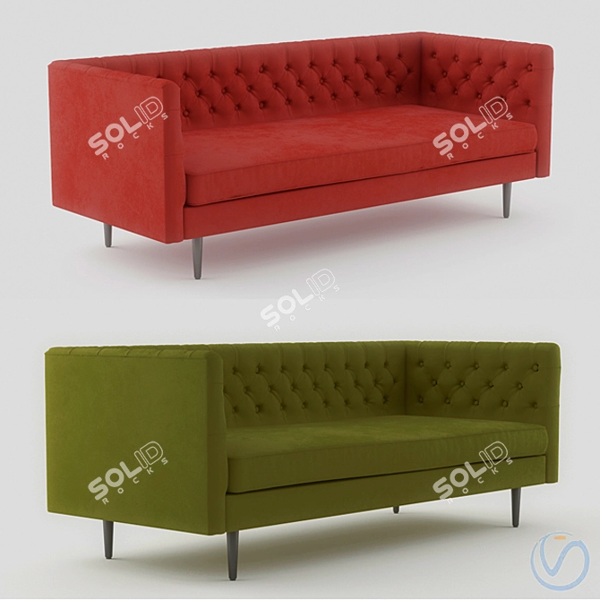 Olive Green Chester Sofa: Stylish and Comfy 3D model image 1