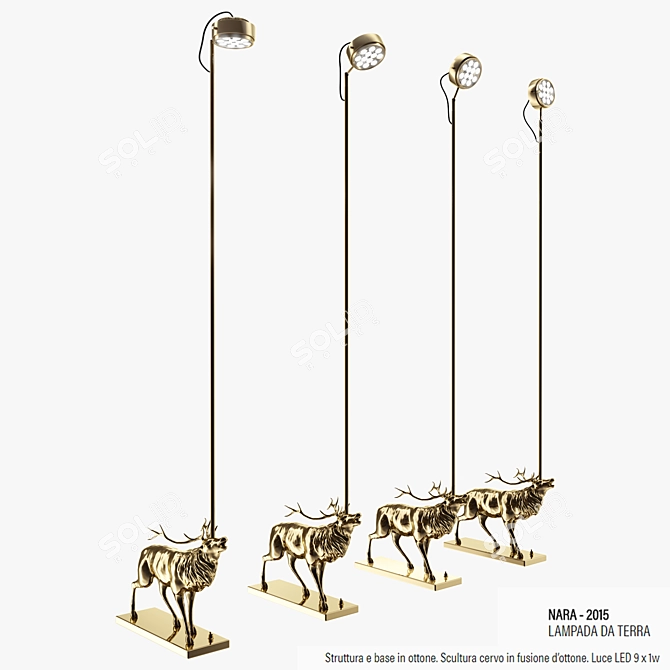 Elegant Brass Deer Sculpture Floor Lamp 3D model image 1