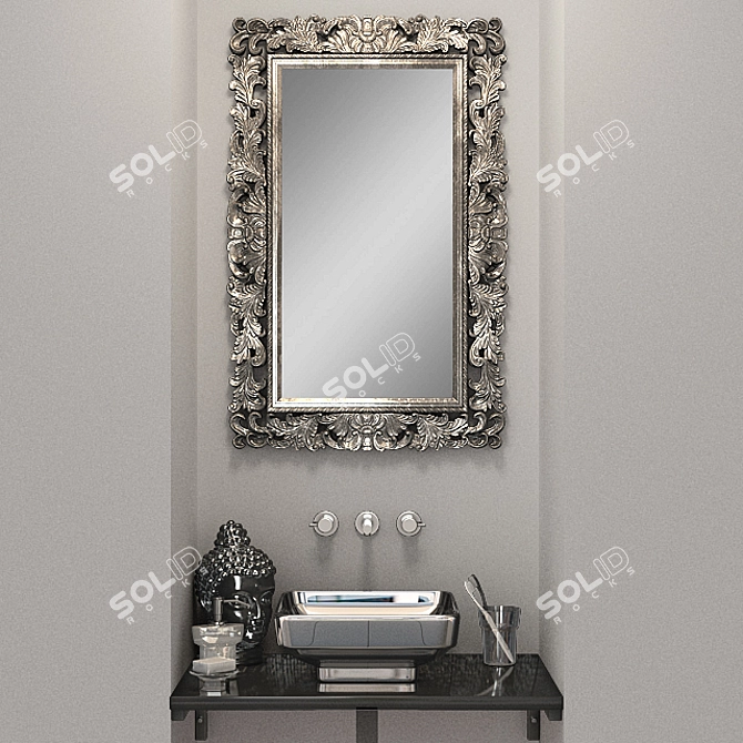 Wall-Mounted Washbasin with Mirror 3D model image 1