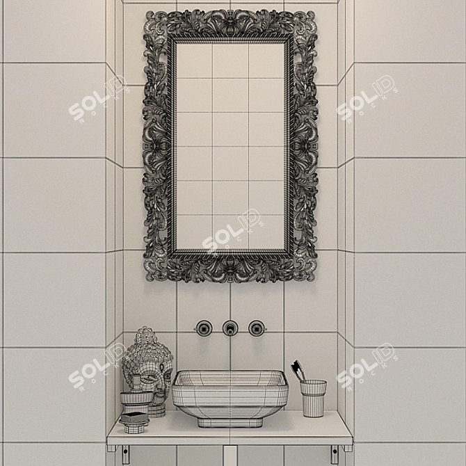 Wall-Mounted Washbasin with Mirror 3D model image 2