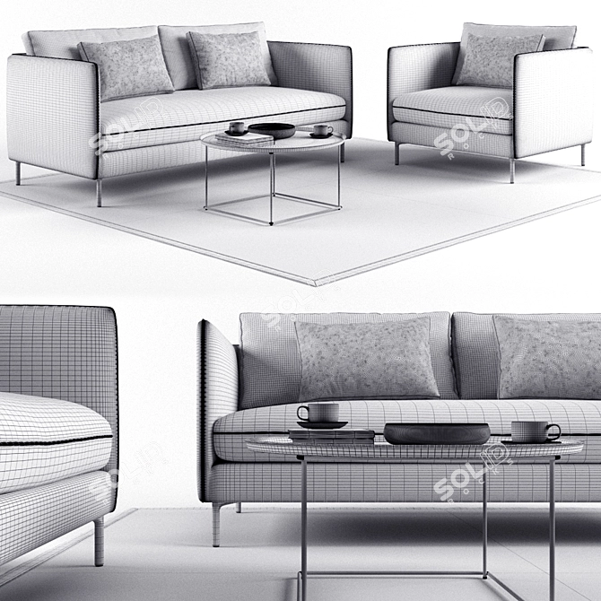 Premium Sofa Set: Sofa, Armchair, Carpet, Table 3D model image 3
