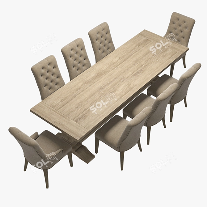 Restoration Hardware Martine Chairs & Salvaged Wood Table Set 3D model image 2