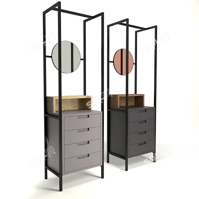 Sleek Steel Frame Mirror Drawers 3D model image 1