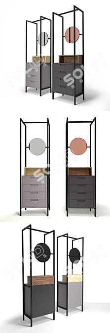 Sleek Steel Frame Mirror Drawers 3D model image 2
