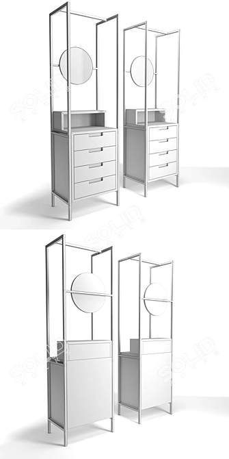 Sleek Steel Frame Mirror Drawers 3D model image 3