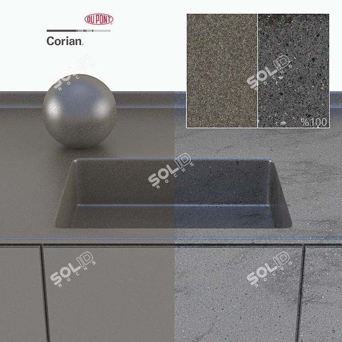 Dupont Corian Black Kitchen Countertops 3D model image 2