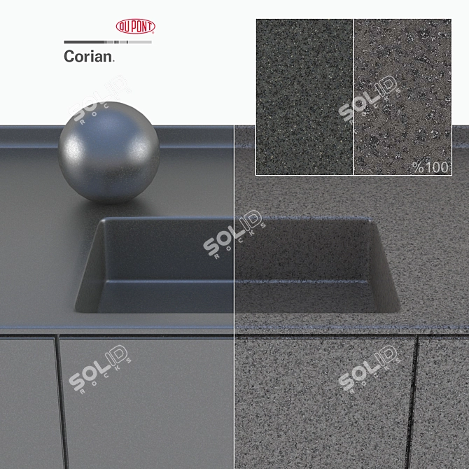 Dupont Corian Black Kitchen Countertops 3D model image 3