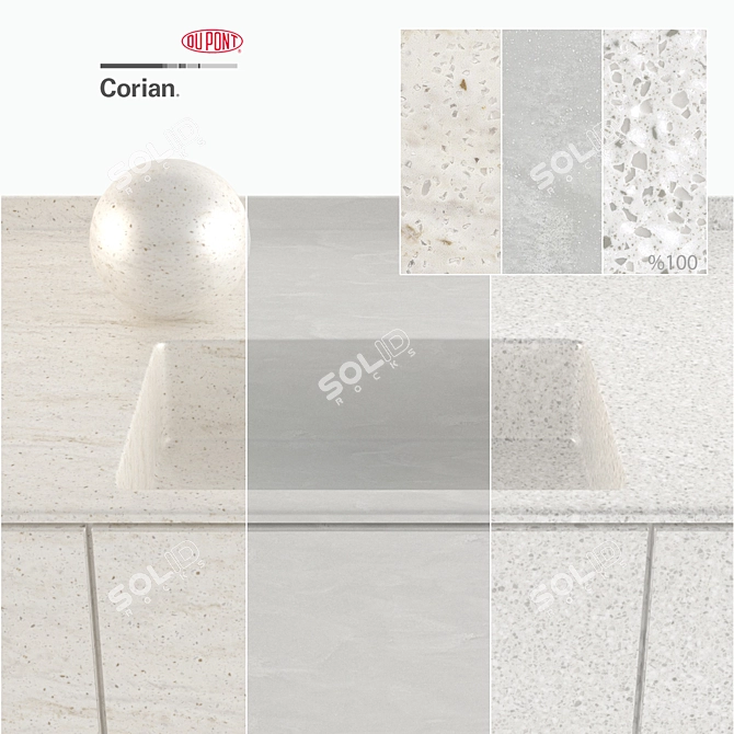 Dupont Corian Gray Kitchen Countertops 3D model image 2