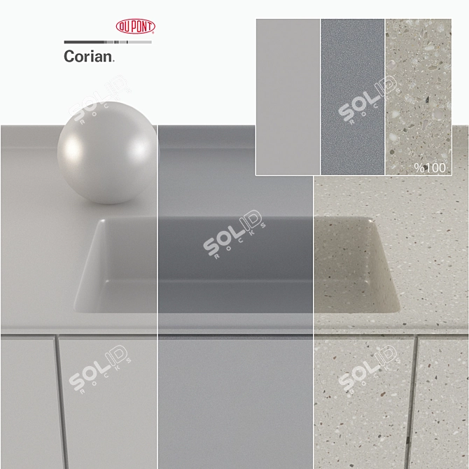 Dupont Corian Gray Kitchen Countertops 3D model image 3