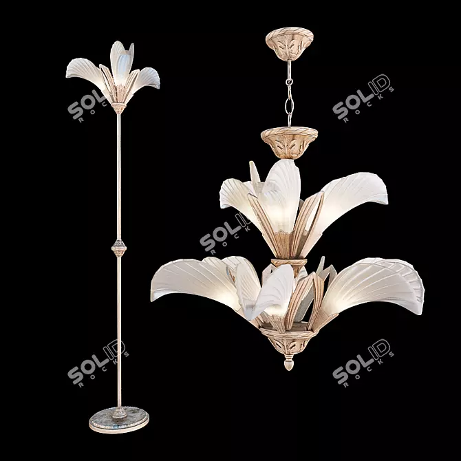 Elegant Sevinc Collection Chandelier & Floor Lamp 3D model image 1