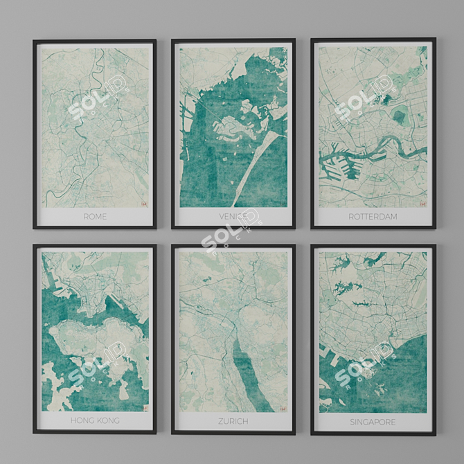 Vintage Map Art Prints 3D model image 1