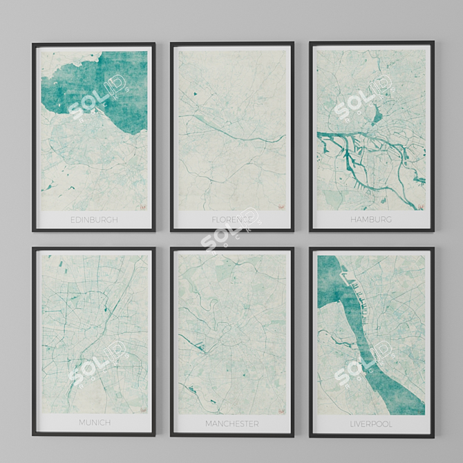 Vintage Map Art Prints 3D model image 2