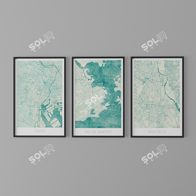 Vintage Map Art Prints 3D model image 3