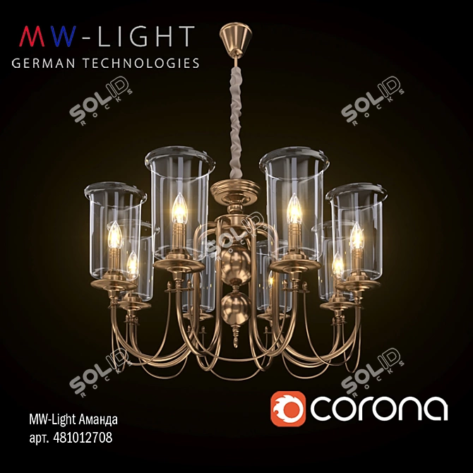 Elegant Brass Chandelier with Glass Shades 3D model image 3