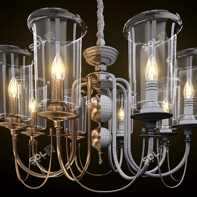 Elegant Brass Chandelier with Glass Shades 3D model image 2