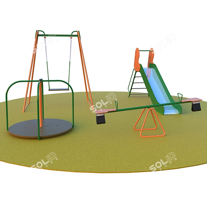 Playground Essentials: Swings, Slide, Carousel 3D model image 1