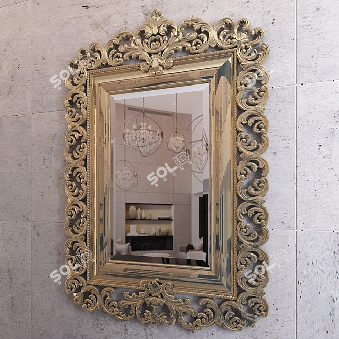 Elegant Carved Gold Mirror 3D model image 2