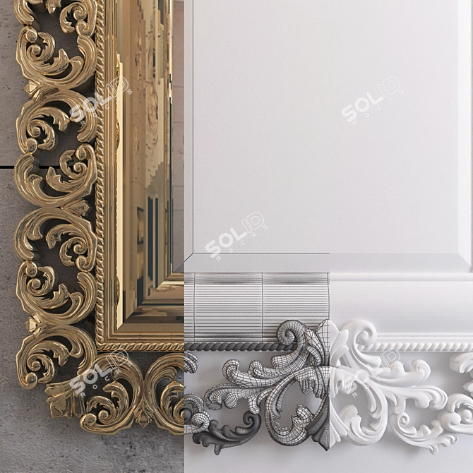 Elegant Carved Gold Mirror 3D model image 3