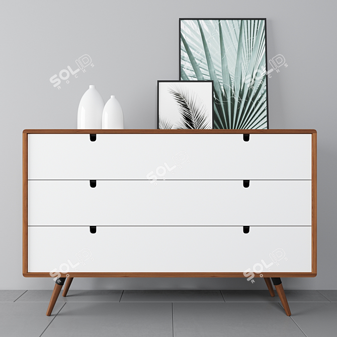 
Walnut-White 3-Drawer Dresser by Habitables 3D model image 1