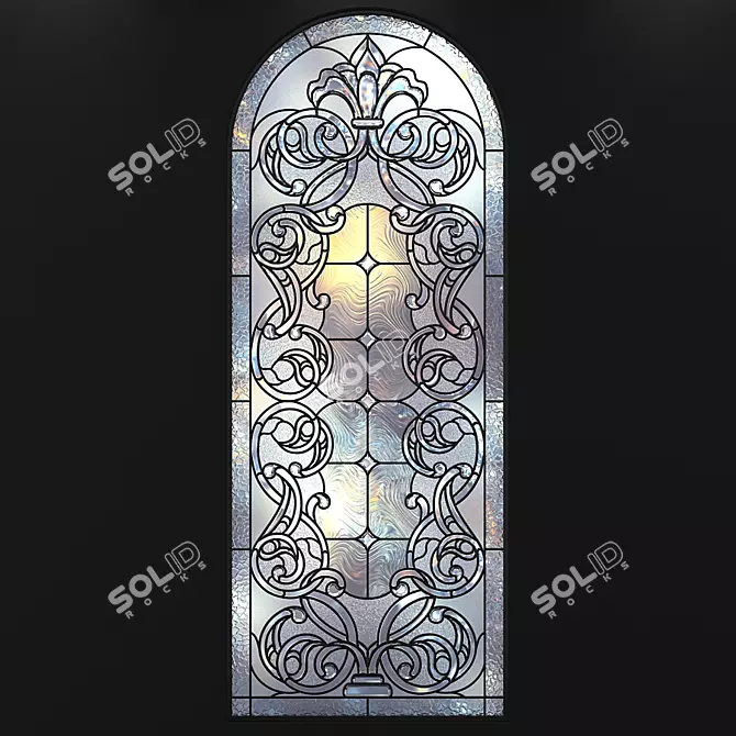 Elegant Arched Stained Glass Window 3D model image 1