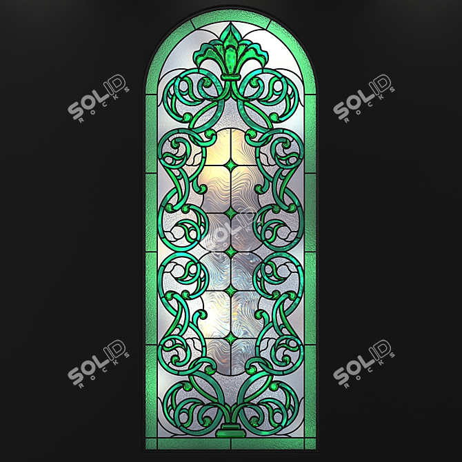 Elegant Arched Stained Glass Window 3D model image 2