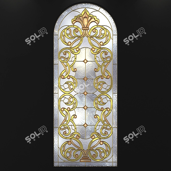 Elegant Arched Stained Glass Window 3D model image 3