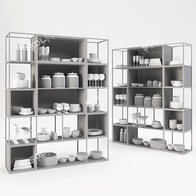 Metal Kitchen Shelf with Dual Compositions 3D model image 2