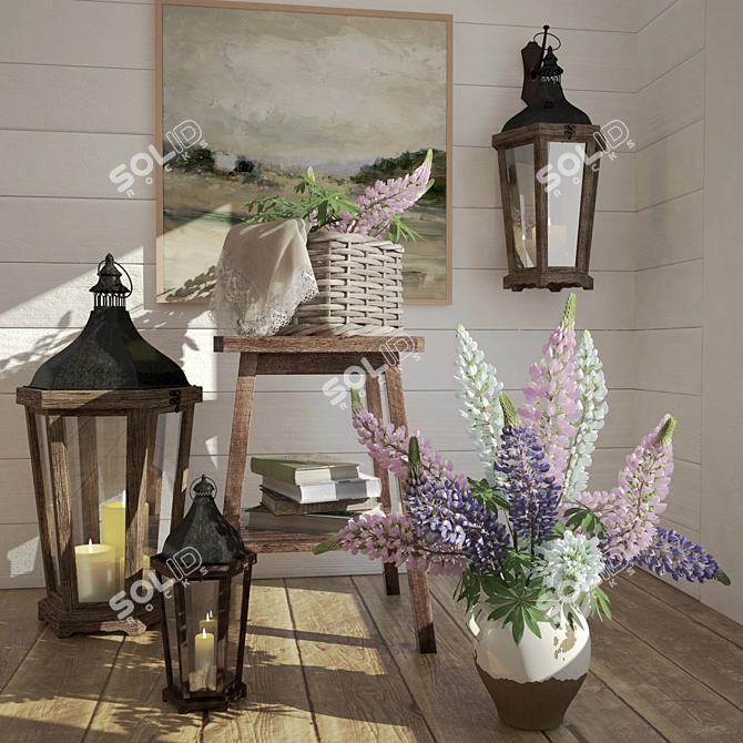 Lupine Bouquet: Decorative Set with Rustic Items 3D model image 1