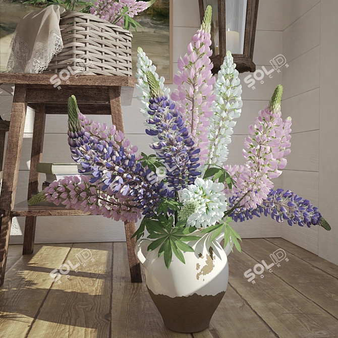 Lupine Bouquet: Decorative Set with Rustic Items 3D model image 2