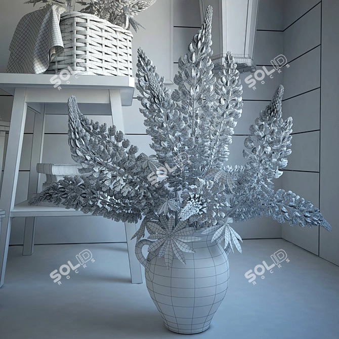 Lupine Bouquet: Decorative Set with Rustic Items 3D model image 3