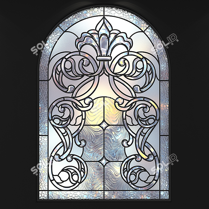 Elegant Arched Stained Glass Window 3D model image 2