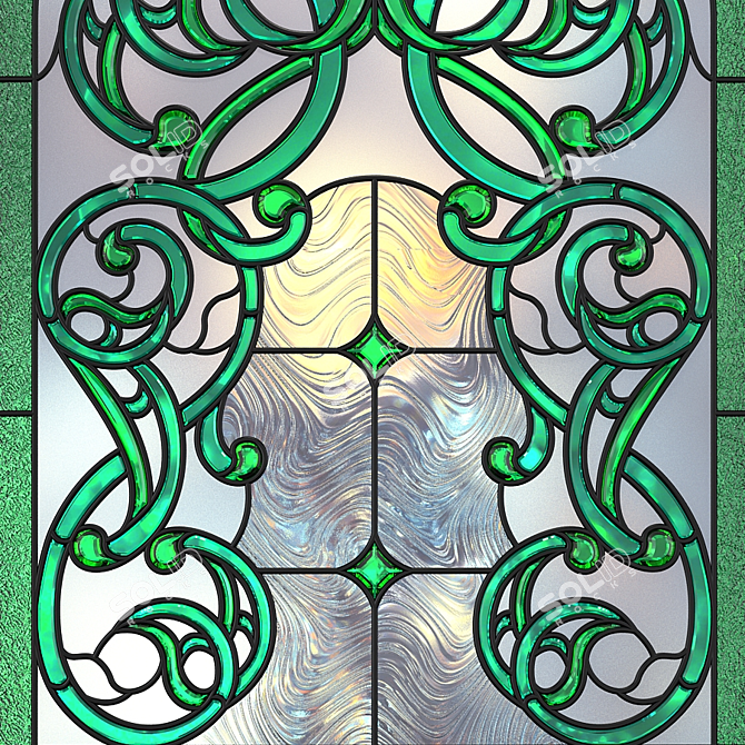 Elegant Arched Stained Glass Window 3D model image 3