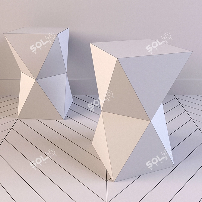 Chic Brass Geometric Stool 3D model image 2