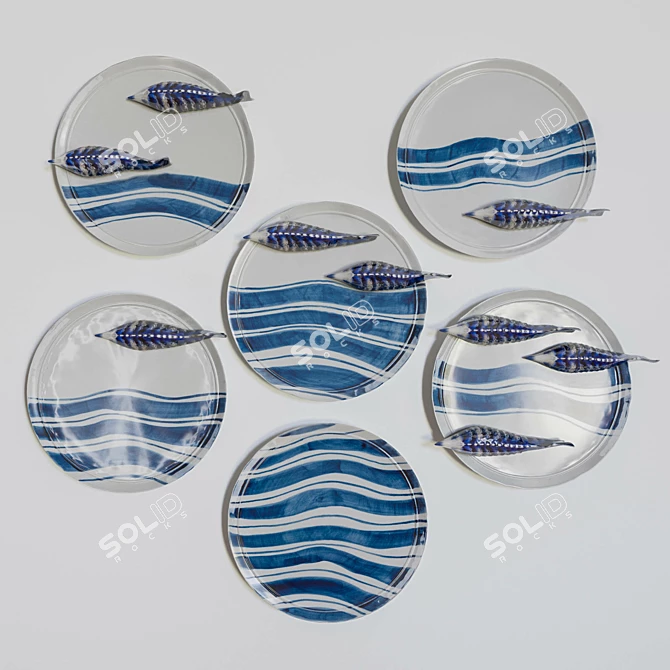 Gzhel Porcelain: "Astrakhan" Plate Set 3D model image 1