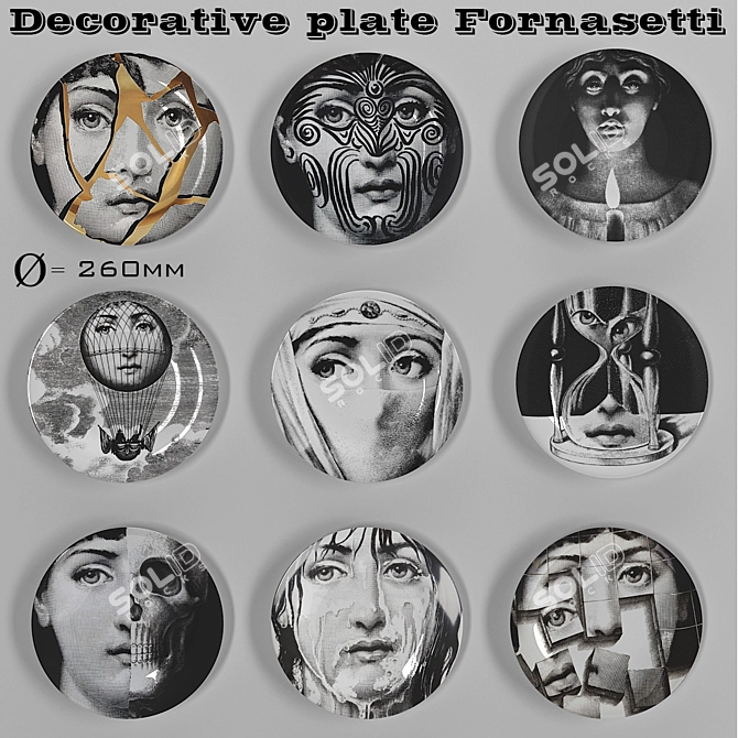 Fornasetti Inspired Decorative Plate 3D model image 1