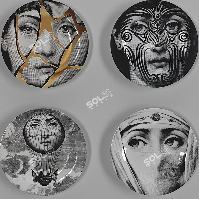 Fornasetti Inspired Decorative Plate 3D model image 3