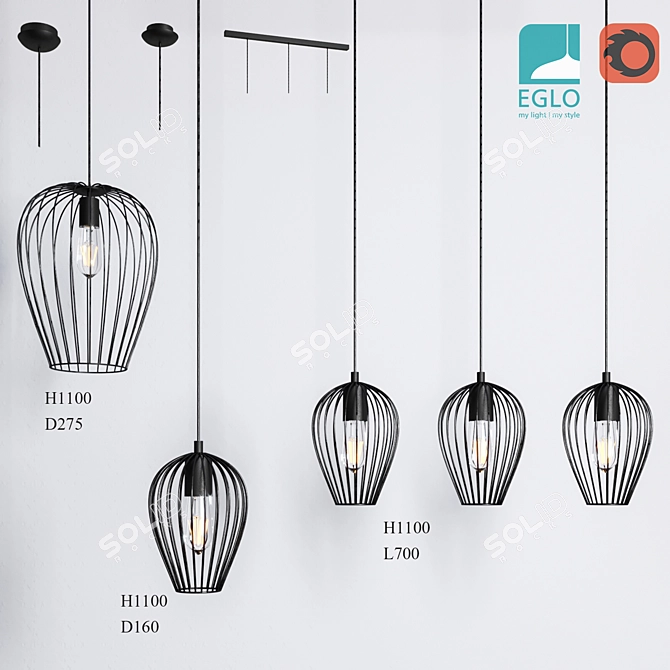 Modern Black Pendant Light 3D model image 1