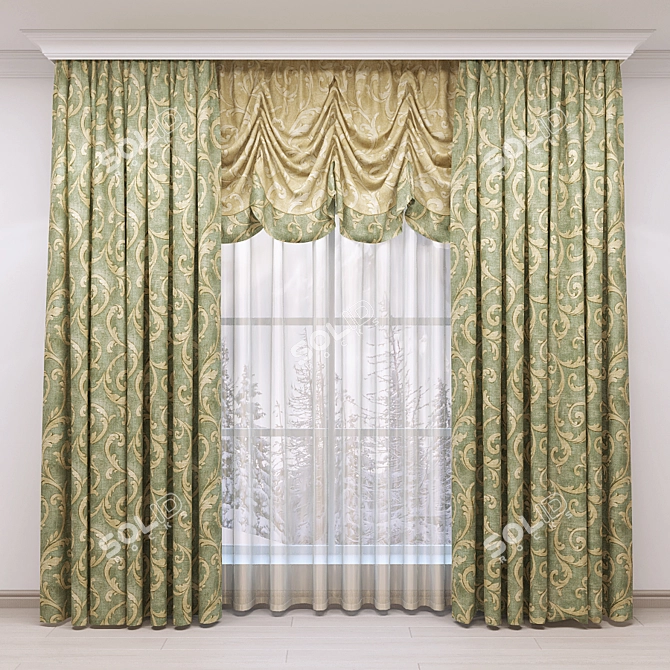 Premium Velvet Curtains 3D model image 1