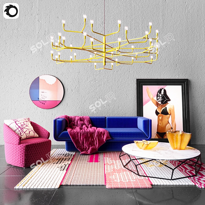 Pink Paradise Living Room Set 3D model image 1