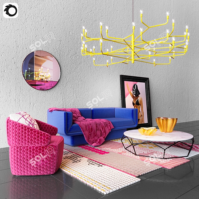 Pink Paradise Living Room Set 3D model image 2