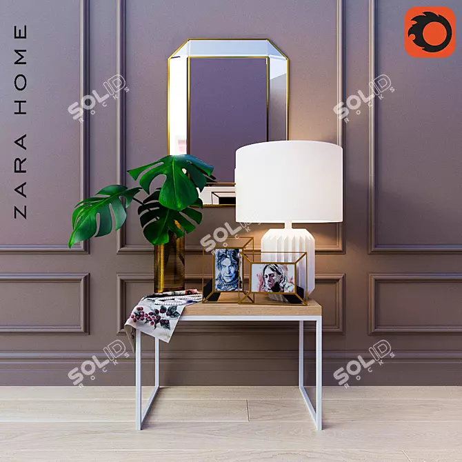 Zara Home Decor Set: Table, Lamp, Vase, Mirror 3D model image 1